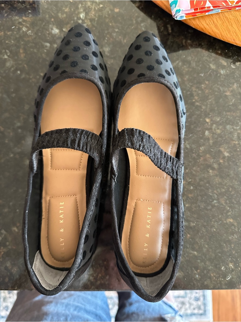 Kelly & Katie Black Polka Dot Mary Jane Flats with Elastic Strap